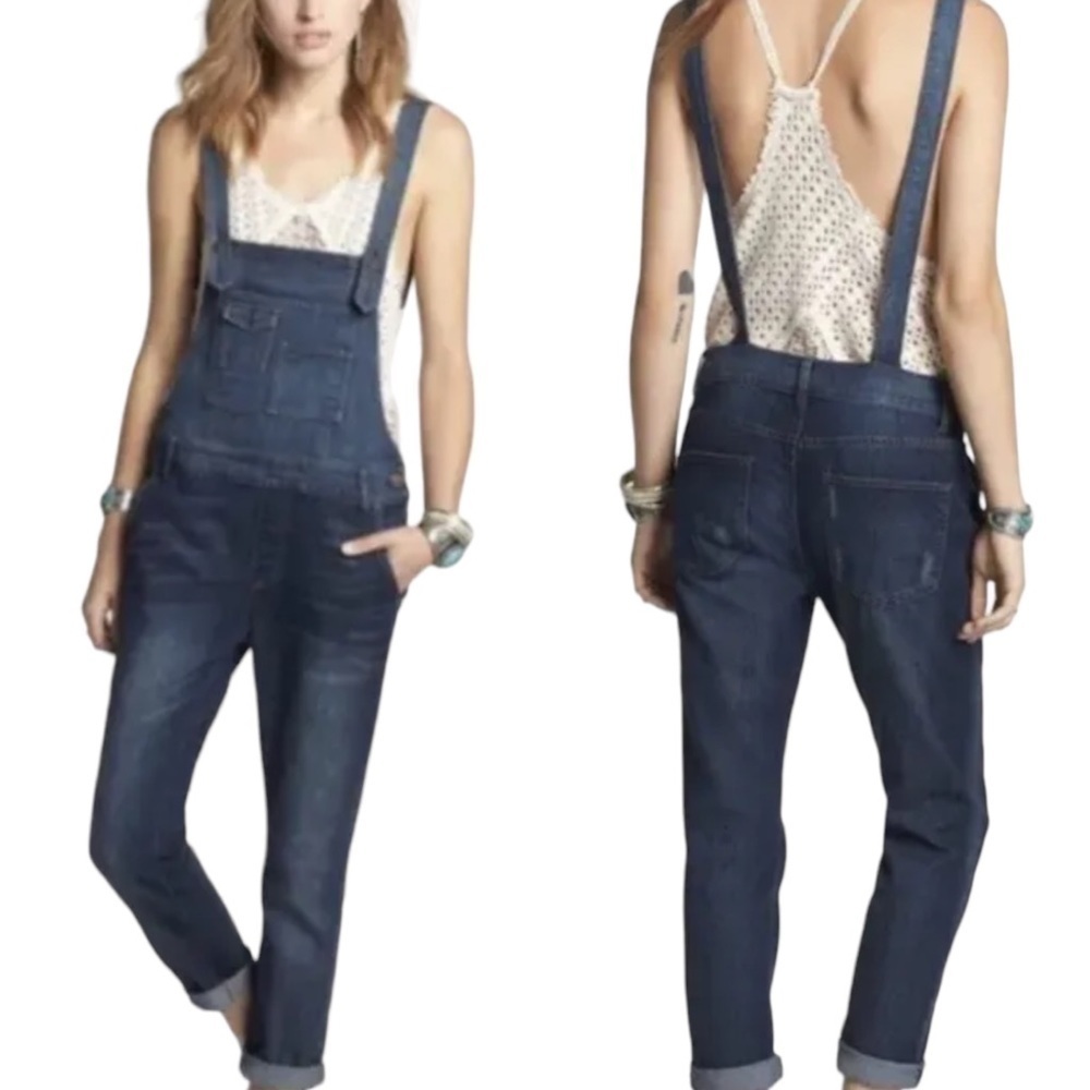 Free People Women's Sz 26 Distressed Backless Denim Overalls